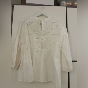 H&M White Eyelet Peasant Blouse